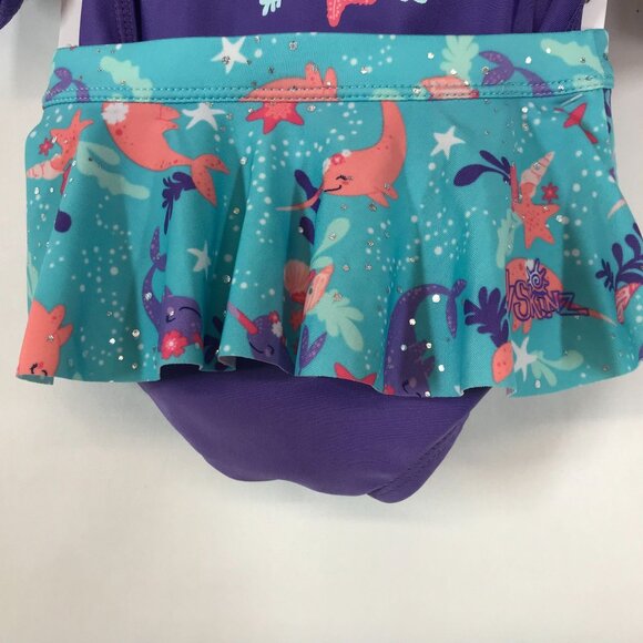 UV SKINS - GIRLS 2T - BLUE & PURPLE 3 PIECE UPF 50-+ SWIM SET SHADE SUN SHIRT - Picture 2 of 5